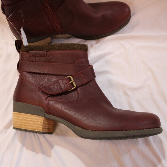 Merrell Shiloh II Burgundy Leather Ankle Boots Women’s NWOB Size 11 - Picture 2 of 15